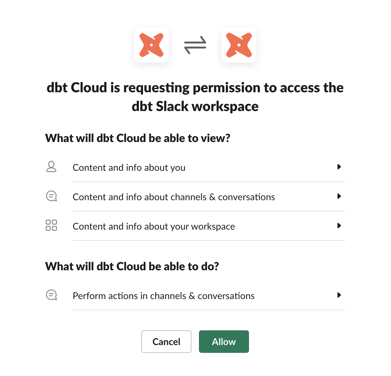 Allow dbt access to Slack Allow dbt access to Slack